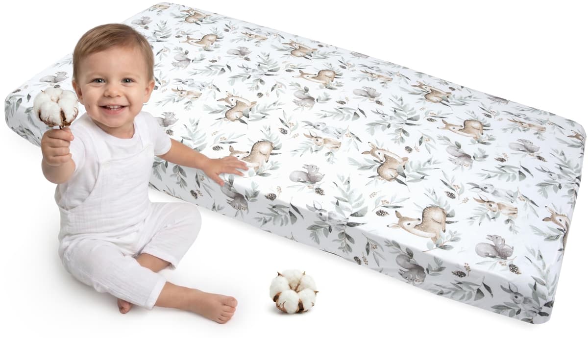 Medi Partners Sabana Bajera Cuna 60x120 Set de 3-100% Algodon Sabanas de Algodón Bebe Ropa de Cama para Bebés Dormir Cuna Fitted Bed Sheet Protector (Safari-Blanco-Gris) — view 30