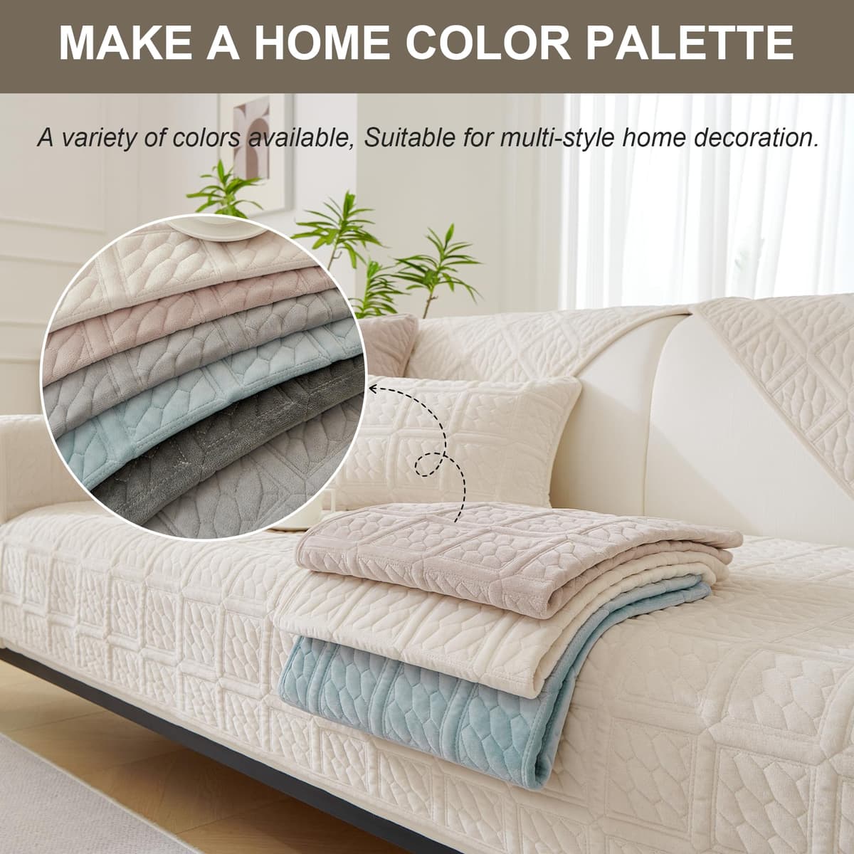 SHANNA New Milk Velvet Soft Sofa Cover 1 2 3 Seater, Universal Couch Covers Non-Slip Corner Sofa Cover L Shape Sofa Slipcovers Furniture Protector for Living Room(Cream, 1PC 70 * 180cm Cushion Cover) — view 5
