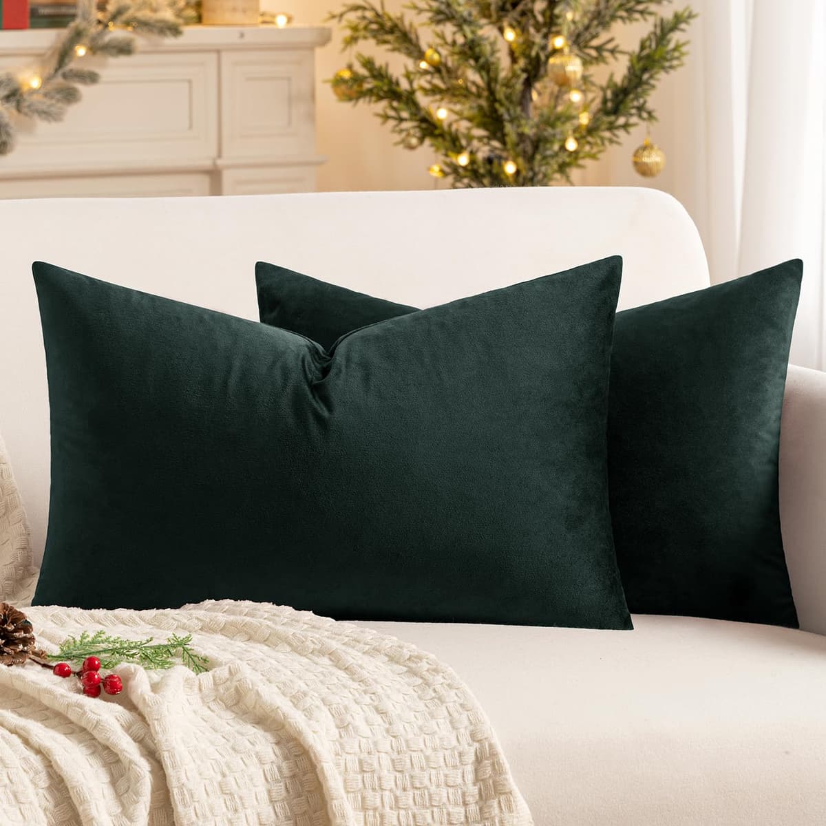 MIULEE Pack of 2 Fall Velvet Soft Solid Decorative Throw Pillow Covers Square Cushion Cases for Sofa Couch Bedroom Living Room Car Home Decor 18 x 18 Inch 45 x 45 cm Orange — view 64