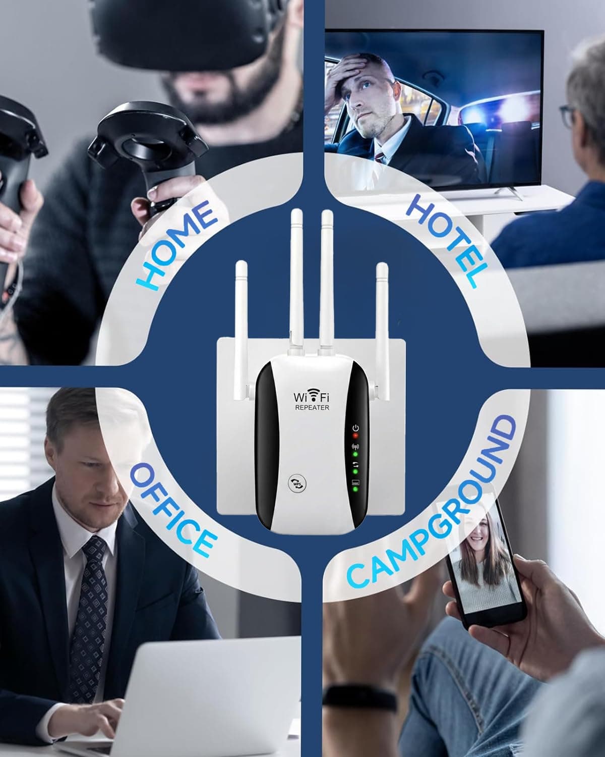 2026 WiFi Extender, WiFi Booster, Long Range WiFi Signal Amplifier, 4 Antennas Cover 5000 Sq.ft & 50 Devices, Internet Repeater with Ethernet Port, Quick Setup, UK Plug, White — view 7