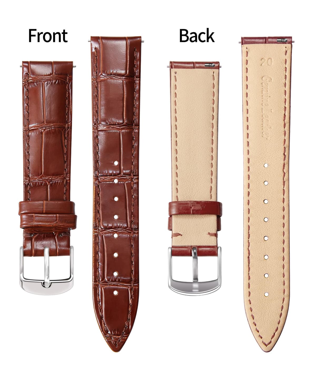BINLUN Quick Release Leather Watch Straps Replacement Watch Bands Smart Watch Strap Crocodile Pattern in 10 Colors 13 Sizes with Silver/Gold/Rose-Gold Buckle for Men Women(10mm-24mm) — view 95