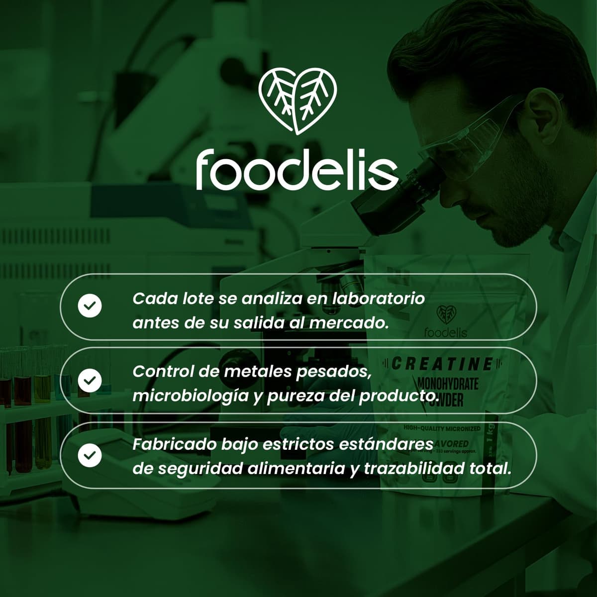 Foodelis Creatina Monohidratada en Polvo 1 kg / 333 Dosis - 100% Creatina Monohidrato Micronizada - Sin Sabor - Pura y Sin Aditivos - No-GMO - Alta Solubilidad - Incluye Dosificador — view 4