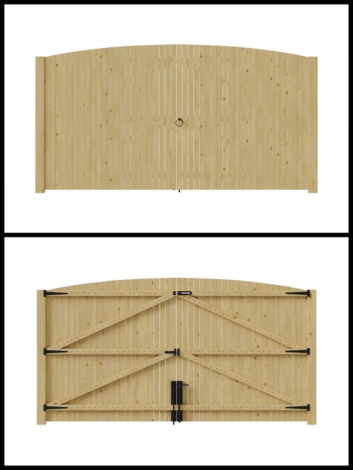 INMOZATA Double Garden Gates,Wooden Drive Way/Pedestrian Gate with Lock and Knocker Heavy Duty Swing Gates for Garden Animal Sheds Farm entrances(6ftwide*6ft high) — view 3