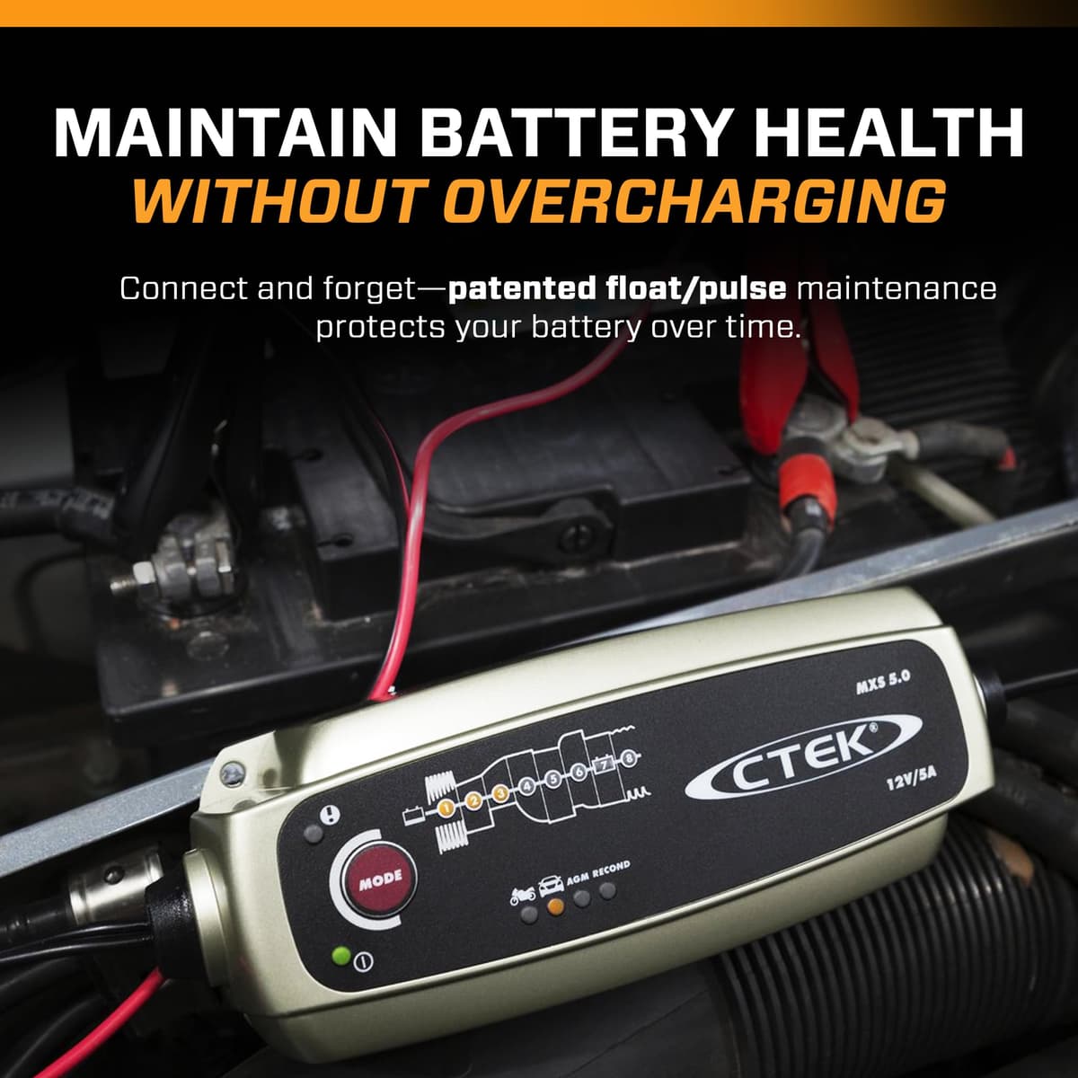 CTEK MXS 5.0 Battery Charger with Automatic Temperature Compensation, Black — view 7