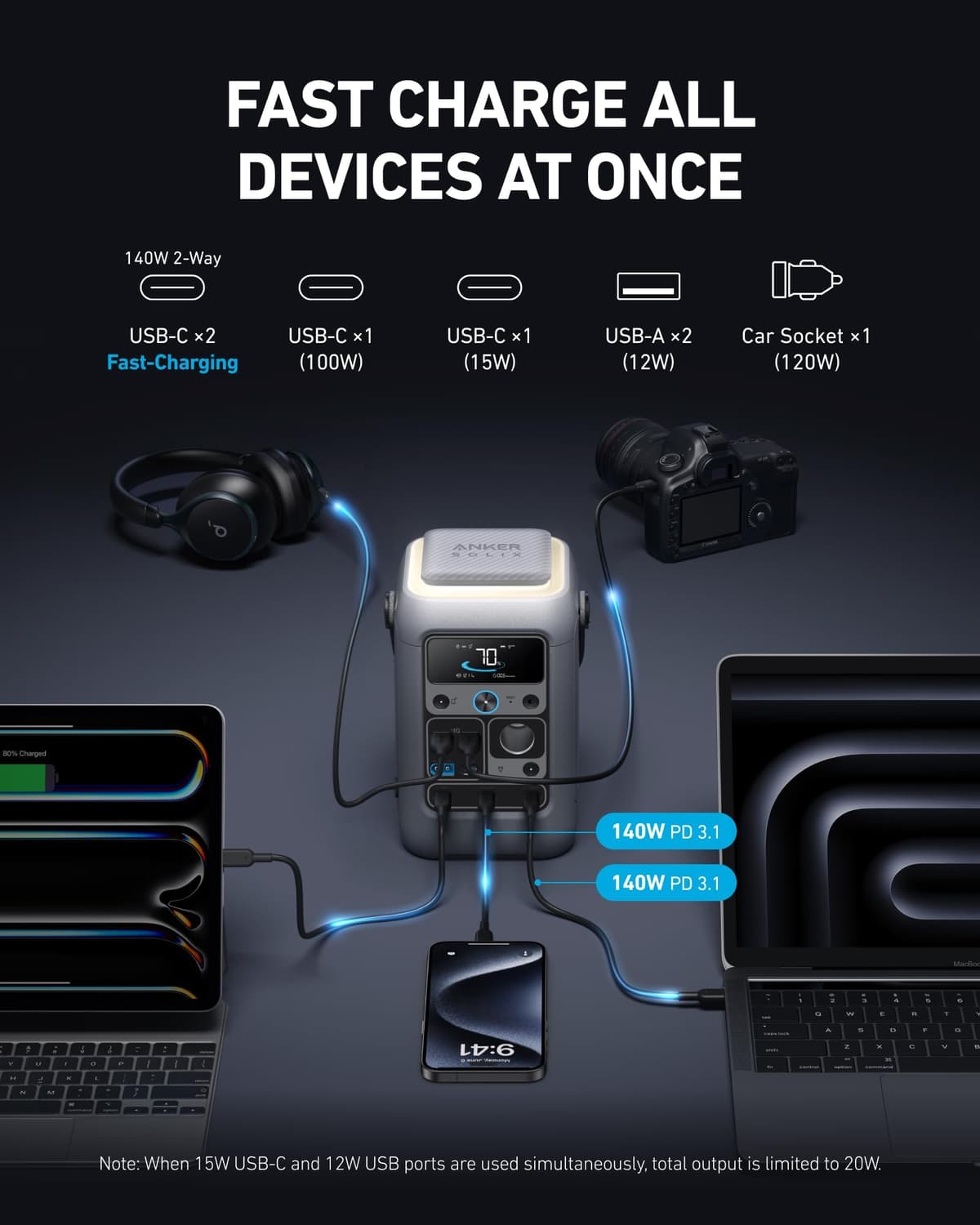 Anker SOLIX C300 DC Portable Power Station & Power Bank, 288Wh LiFePO4 Battery, 300W Solar Generator, for Camping, Outdoors, Travel & Emergency (No Wall Adapter Included) — view 3