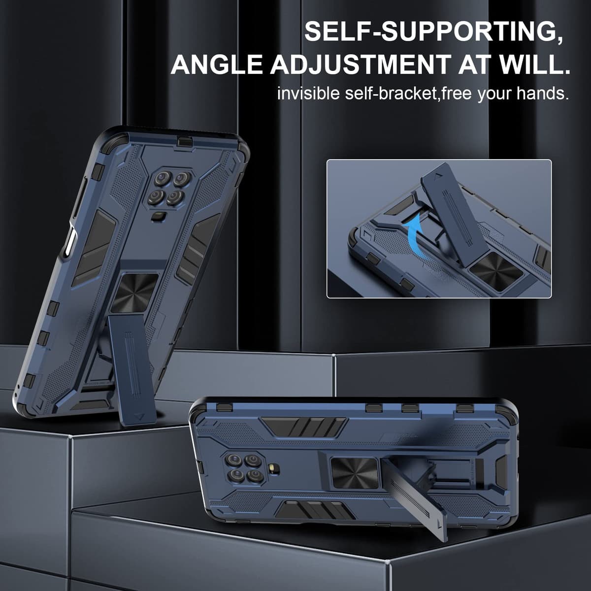 Funda para CMF Phone 2 Pro, Carcasa Antigolpes con Soporte anular metálico, Case Protectora de Grado Militar, Negro — view 1576