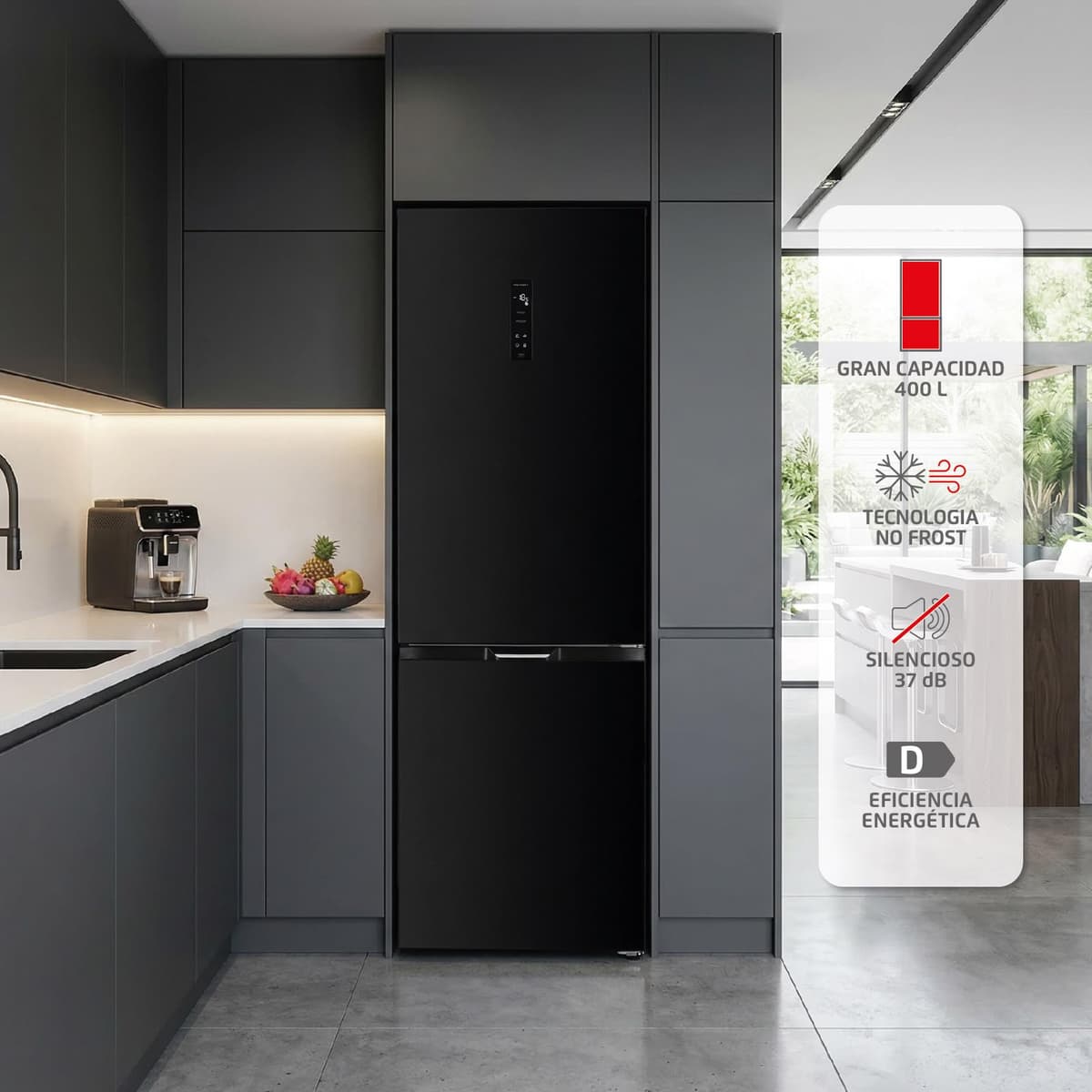 Corberó - Frigorífico Combi | CCH185406NFN | No Frost | 400 L | 186,5 cm | No Frost | Función Eco | Función Vacaciones | Display en la puerta | Negro — view 3