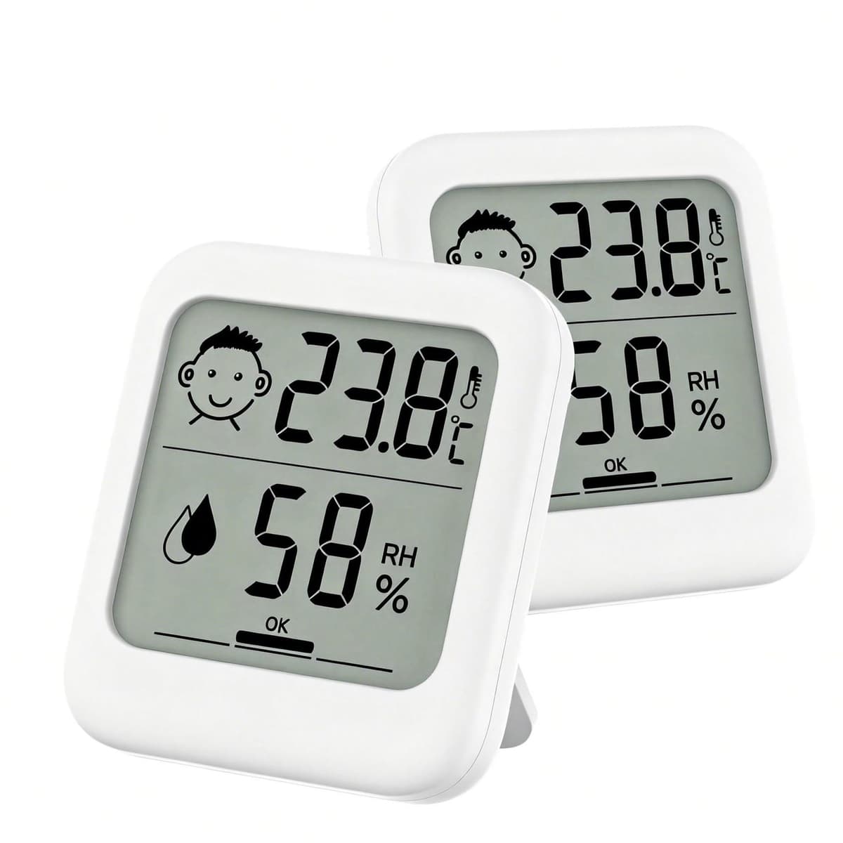 Small Digital Hygrometer Indoor Thermometer Ambient Thermometer AAA Batteries Temperature Monitor and Humidity Meter for Home Office Comfort Reptile Thermometer (2 Pack Large Icon AAA Battery Powered)