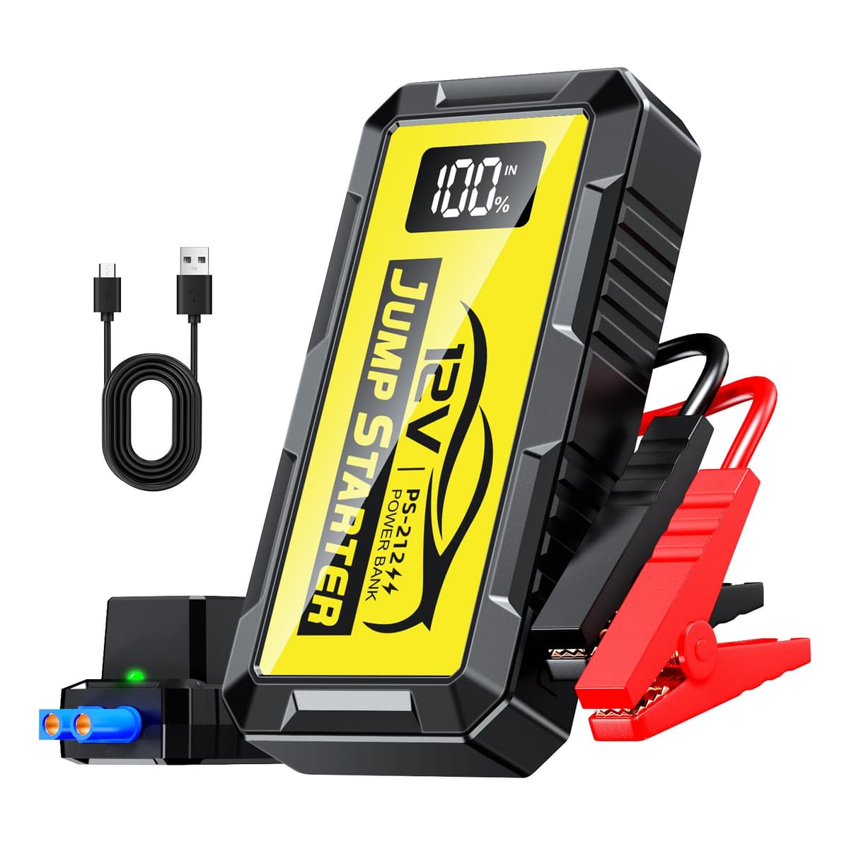 PSOOO Jump Starter 12V 8000A Power Pack Car Battery Pack (up to 10.0L Gas or 8.5L Diesel Engine) Jump Cable with Smart Clip and LED light (Yellow)
