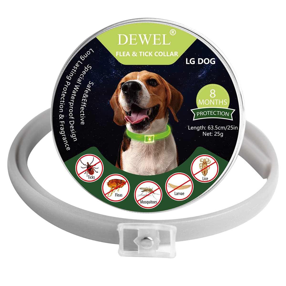 DEWEL Collar contra Pulgas y Garrapatas para Perros Grandes Medianos y Pequeños, Collar Antiparasitario para Perros 8 Meses de Protección, Control Antipulgas para Mascotas de 63,5 cm Gris 1 Unidad — view 18