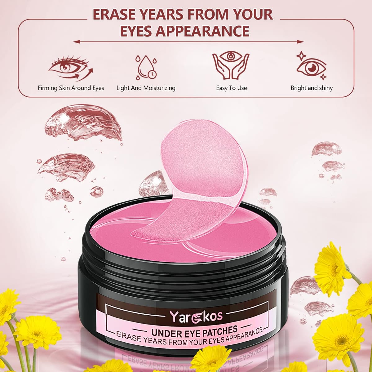 Pink Undereye Mask (60 Pcs), Collagen Hydrating Gel Pads, Reduce Puffiness, 30 Pairs Under Eye Patches for Dark Circles Puffy Eyes Treatment, Wrinkle, Women Men Beauty Personal Skin Care Products — view 2