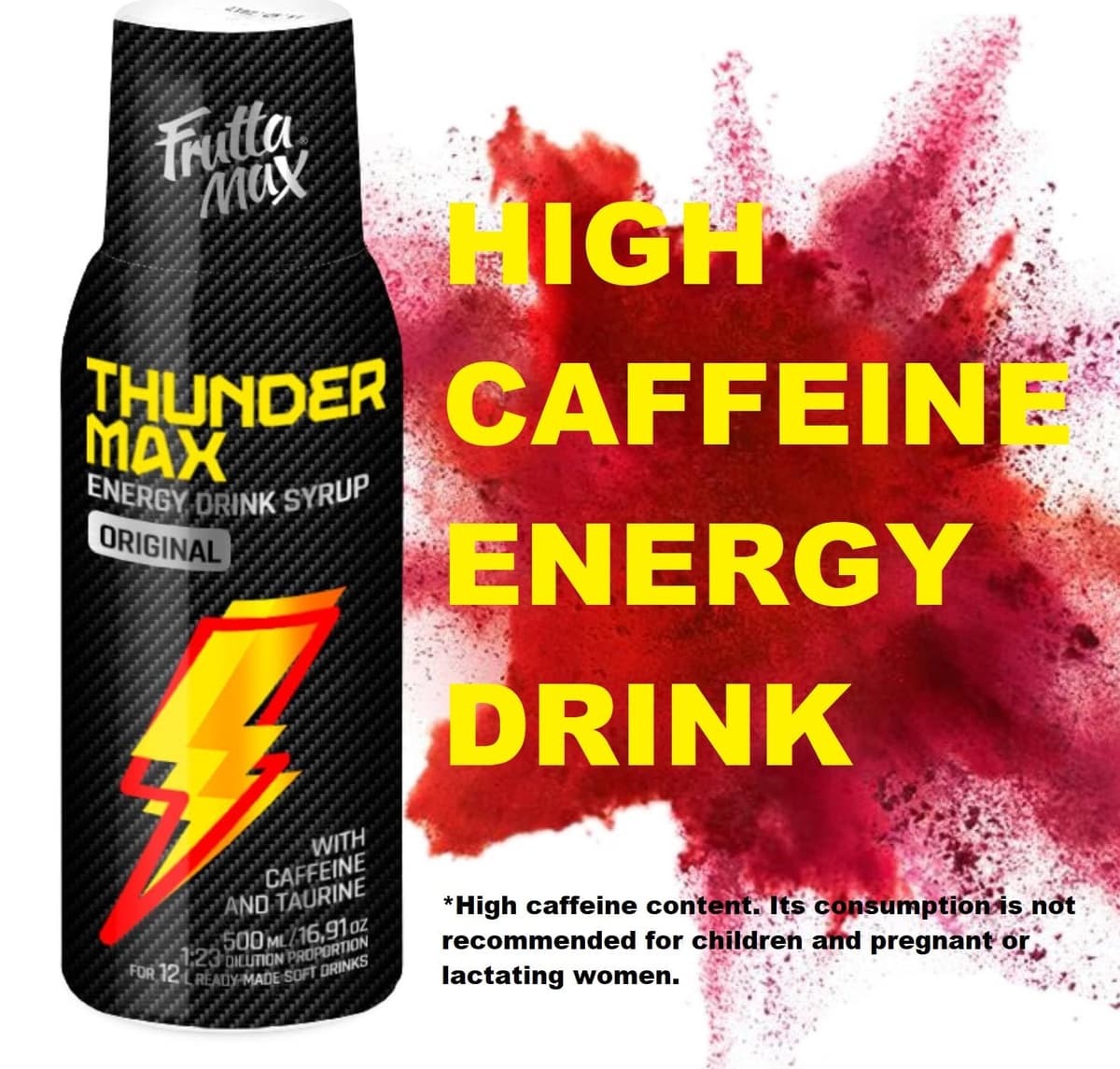 FruttaMax Energy Drink Syrup – Fizzy Caffeinated Syrup with Low Sugar | Soda Maker Compatible, Great for Active Lifestyle 500ml - ThunderMax — view 2