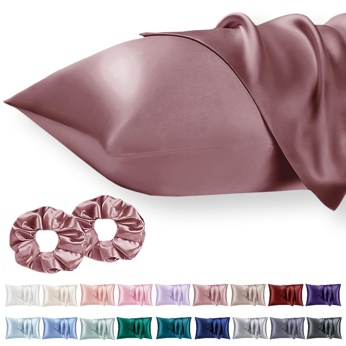 Vielit 2 Pack Satin Pillowcase for Hair and Skin Cooling,Soft as Silk Pillowcase for Hair and Skin,Easier Care than Silk Pillow Case Beige 50x75cm Gifts for Women Envelope & 2 Scrunchies — view 86