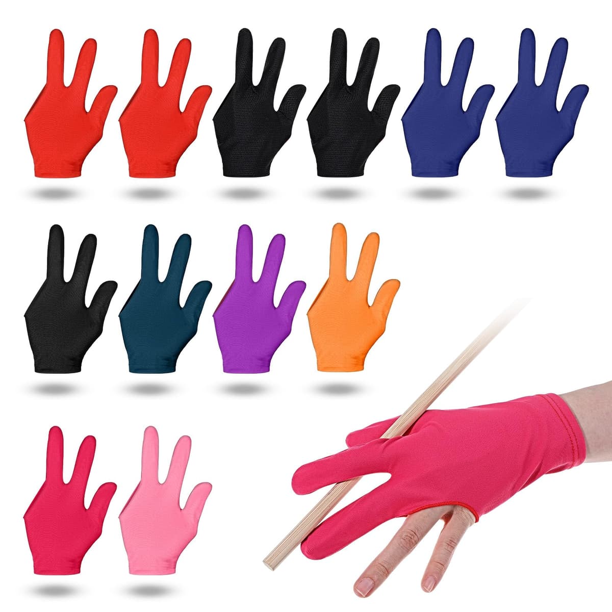 12 guantes de billar de tres dedos, transpirables, elásticos, para billar, cue para piscina, guantes profesionales de billar, para juegos de piscina, snooker, carom
