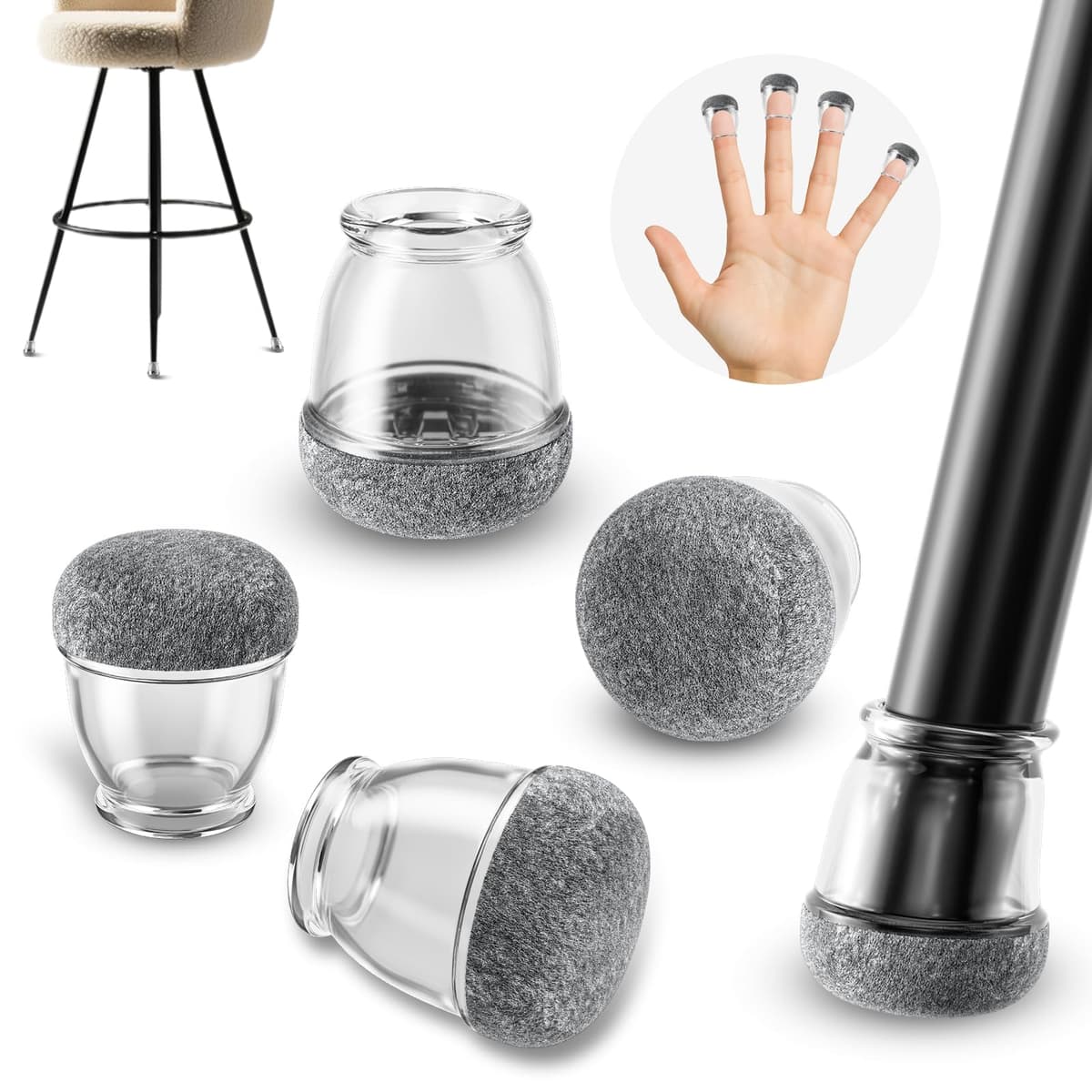 Ezprotekt Protectores de Suelo Transparentes para Patas de Silla 20-28mm, 16 Tapones de Silicona con Fieltro Envuelto, Fundas de Silicona Redondo — view 19