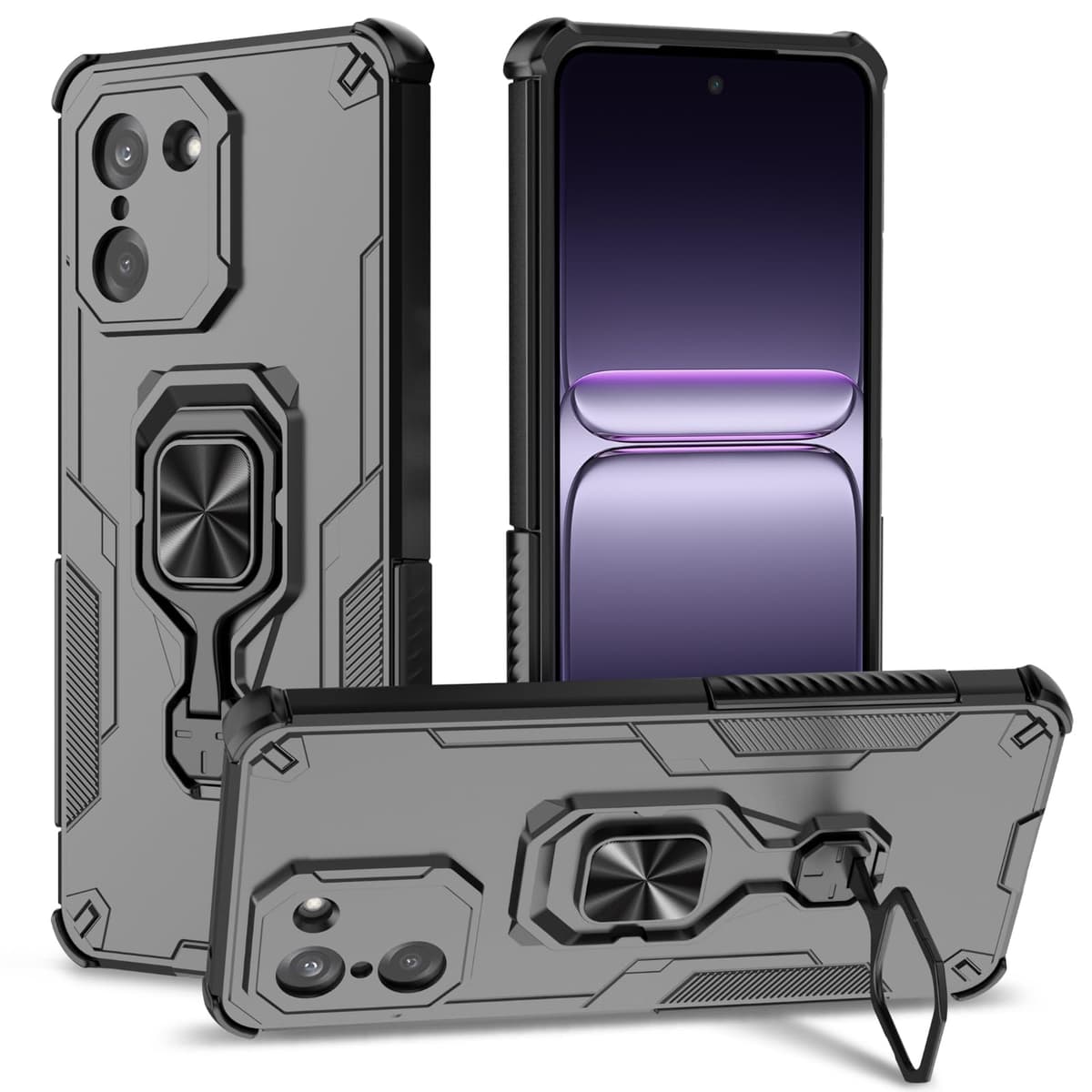 Funda para CMF Phone 2 Pro, Carcasa Antigolpes con Soporte anular metálico, Case Protectora de Grado Militar, Negro — view 152