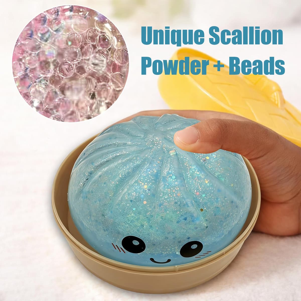 2 Piezas Giant Glitter Dumpling Squishy - Glitter Dumplings con Recipiente de Vapor Squishy Antiestrés para Adultos Y Adolescentes — view 3