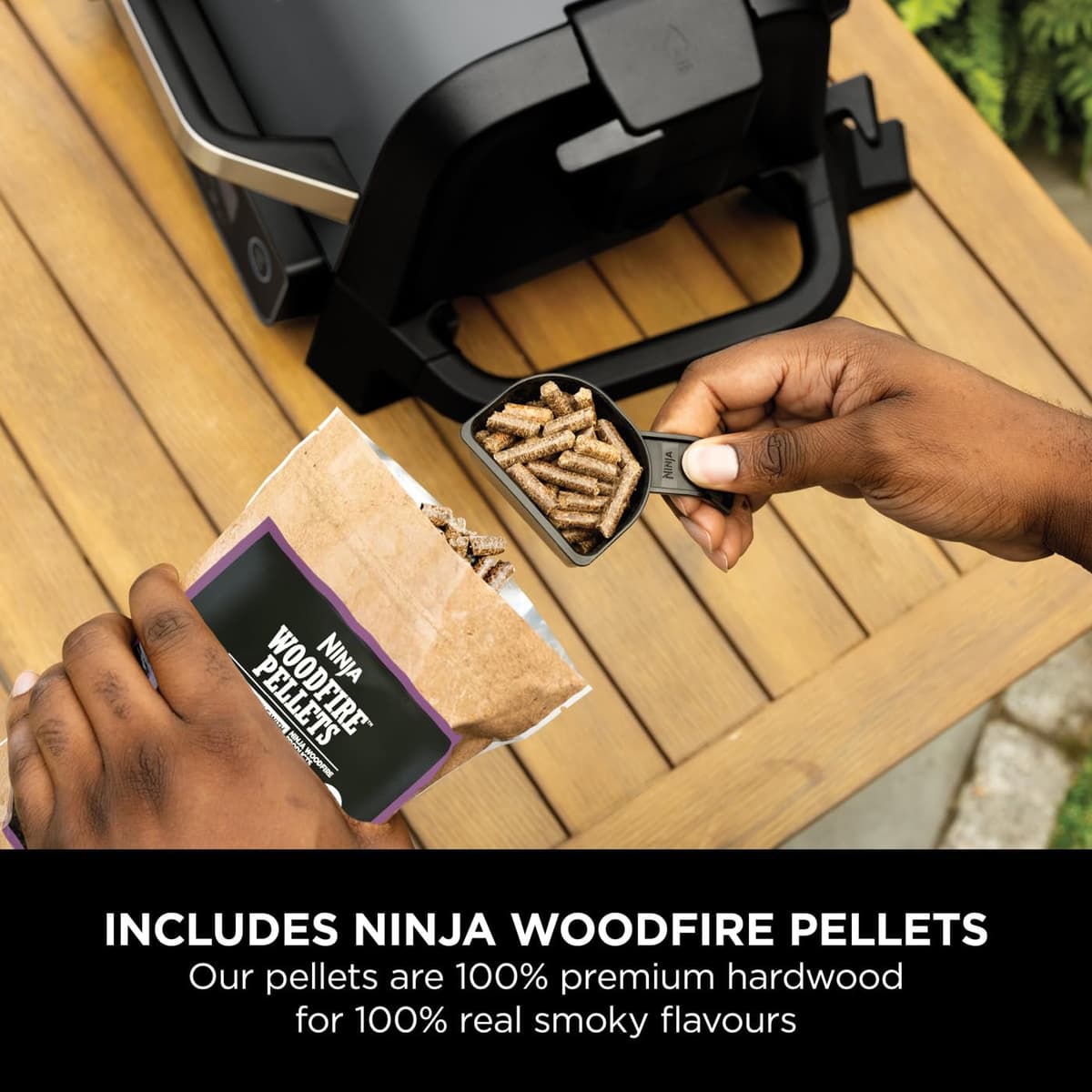 Ninja Woodfire Electric BBQ Grill & Smoker, 7-in-1 Outdoor Grill & Air Fryer, Roast, Bake, Dehydrate, Uses Woodfire Pellets, Weather Resistant, Non-Stick, Portable, Electric, Grey/Black, OG701UK — view 9