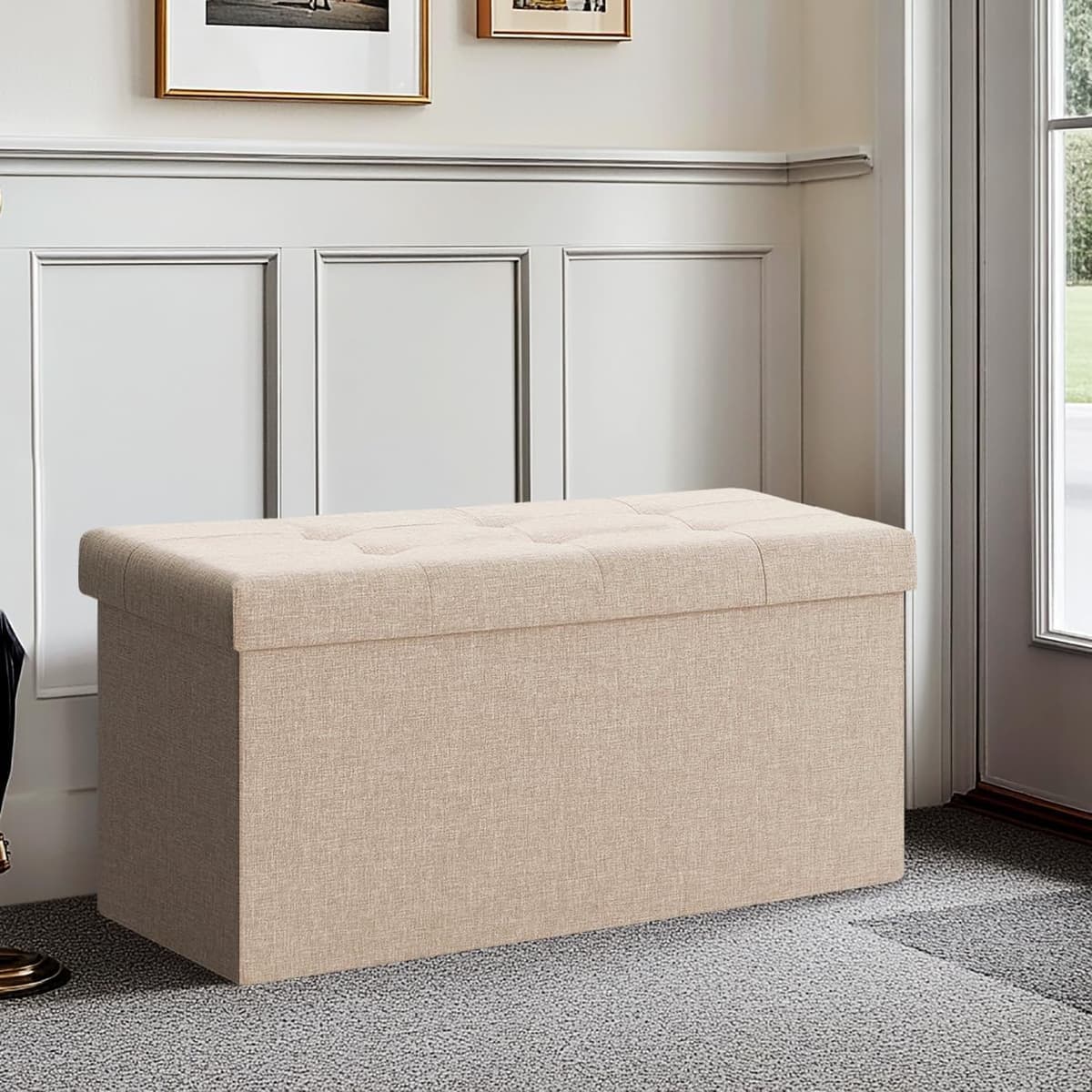 Madera Nieve Banco con Almacenamiento, Banco Acolchado, Taburete, baúl con Capacidad de Carga de hasta 300 kg (Beige, 76x38) — view 6