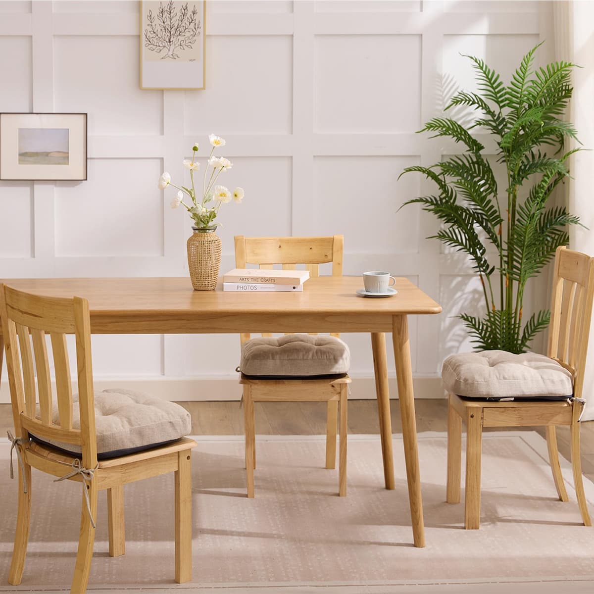 Chair Cushions, Memory Foam Dining Chair Cushions, Tufted Indoor Chair Pads, Set of 4, 16.5' x 16.5' x 3.5', Beige — view 6