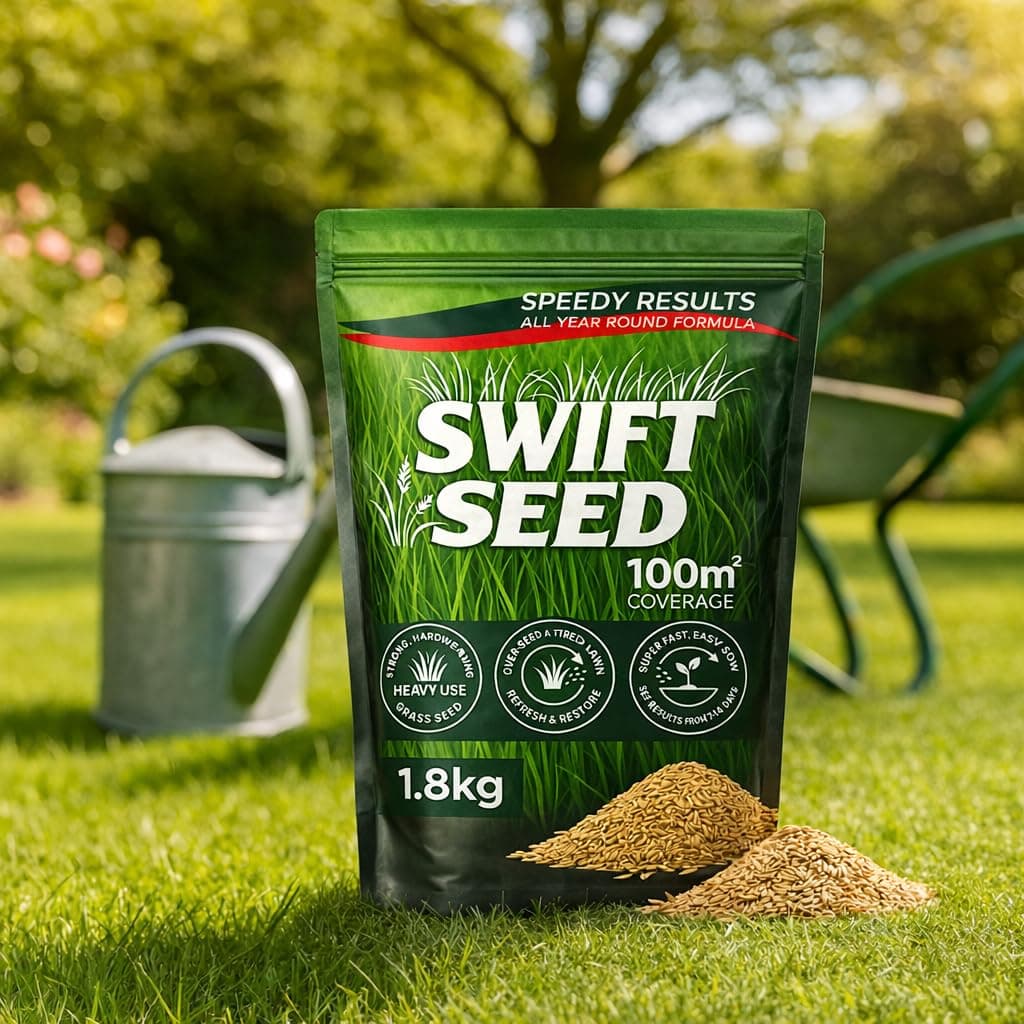 1.8kg Grass Seed by Swift Seed Covers 100m² Premium Fast Growing, Hard-Wearing Lawn Rapid Growing Germinating Lawns, Patch Repair & Overseeding -UK Climate Blend EEC Rule & Standards (All Year, 1.8kg) — view 2
