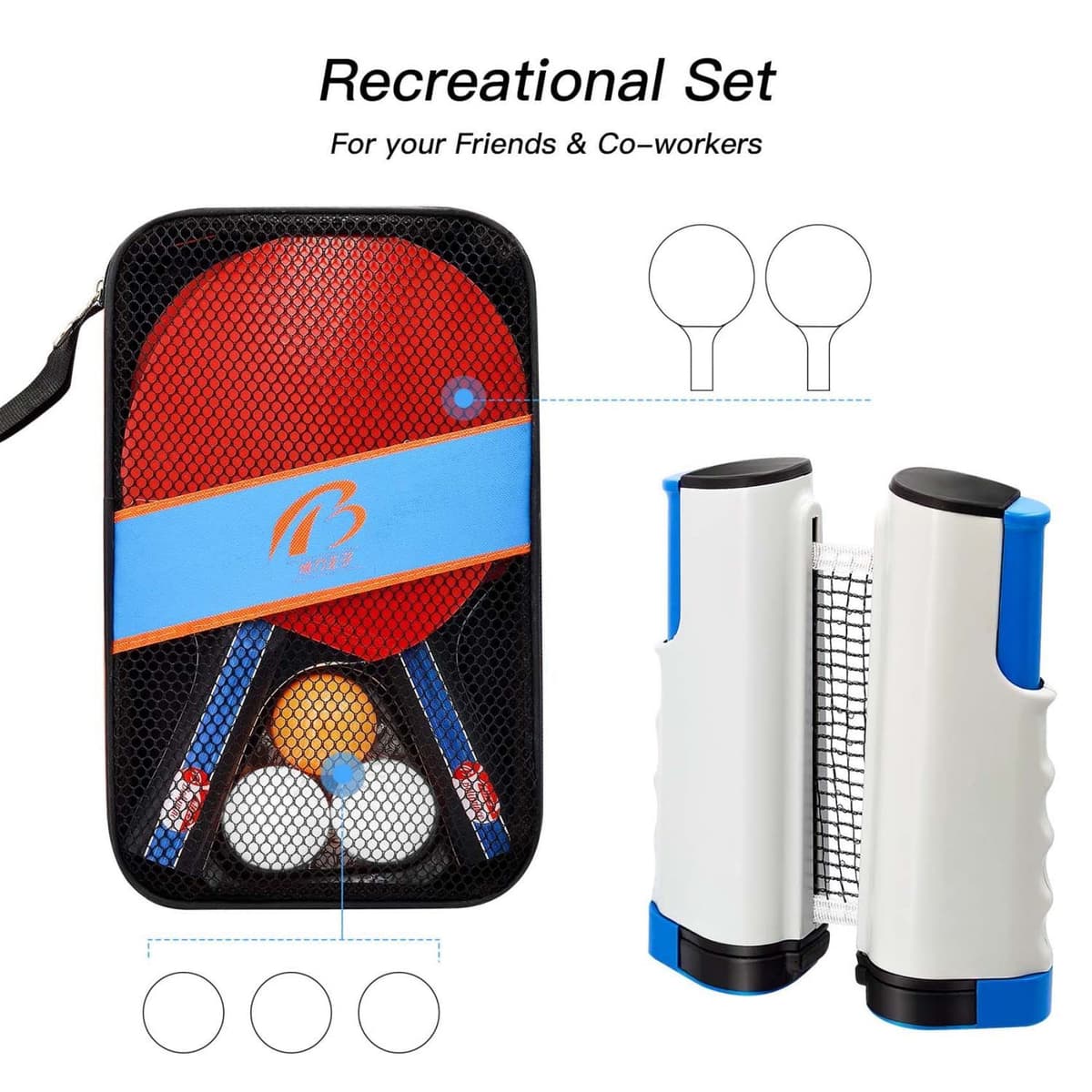 Baozun Raquetas Ping Pong Set con Palas de Ping Pong, Pelotas y Bolsa — view 7