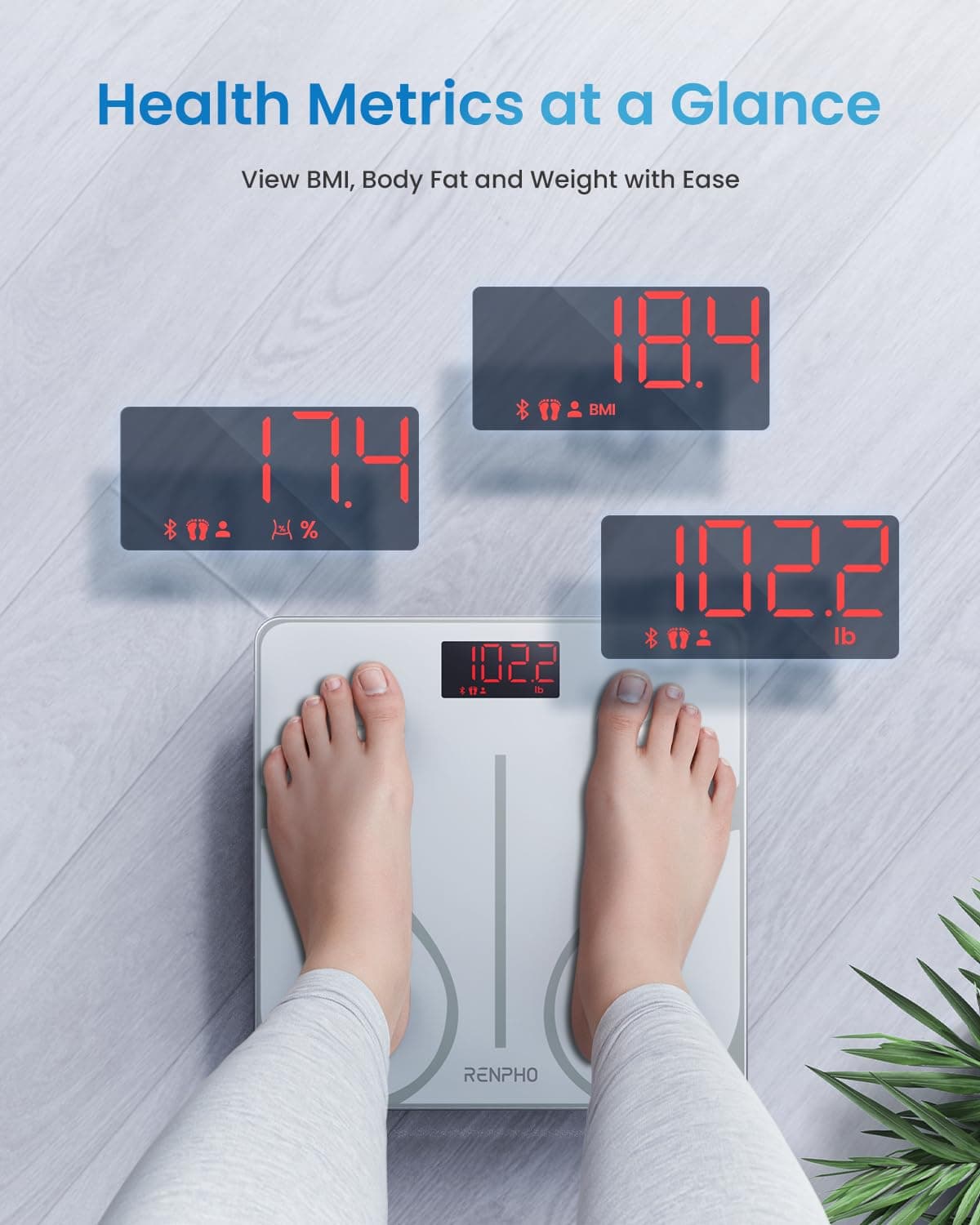 RENPHO Bascula de Baño Digital Grasa Corporal, Balanza Bluetooth Inteligente con App, Bascula Electrónica Analógica Monitore con Análisis Corporal, 13 Medicióne de Peso IMC Visceral e Muscular, Elis 1 — view 2