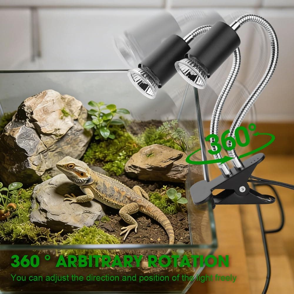 mizikuu Lámpara para Tortuga, E27 Lámpara de Calor de Reptil de Agua de Dos Cabezas con Bombilla Calor 25W 50W UVA UVB Luz para Tortugas de Agua con Control de Temperatura Temporizado — view 4