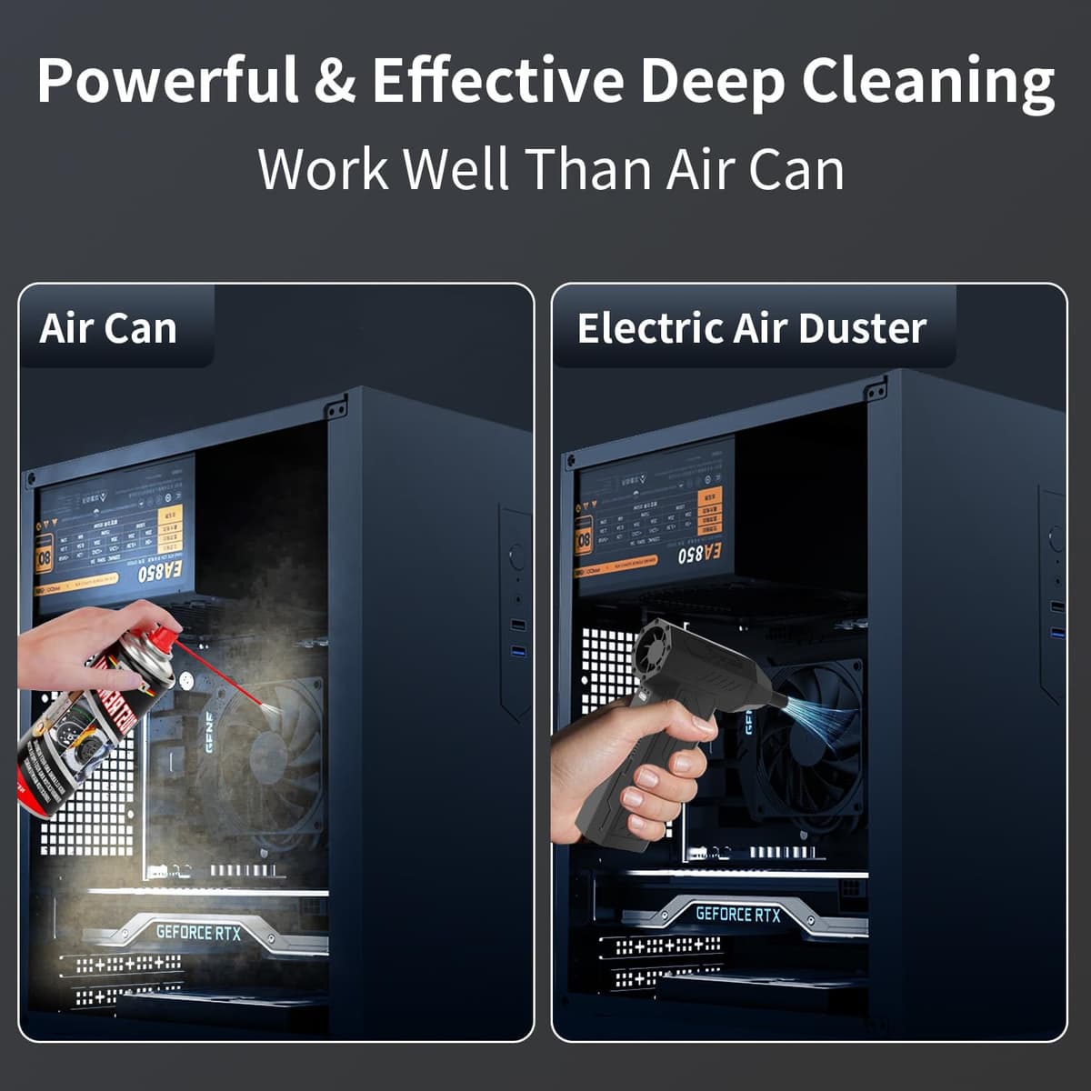 Compressed Air Duster Cleaner for PC, 4 Gear Adjustable 130000RPM Electric Air Duster, Portable Air Dust Blower, Cordless Compressed Air Duster for Computer, Keyboard, Outdoors and House Cleaning — view 6