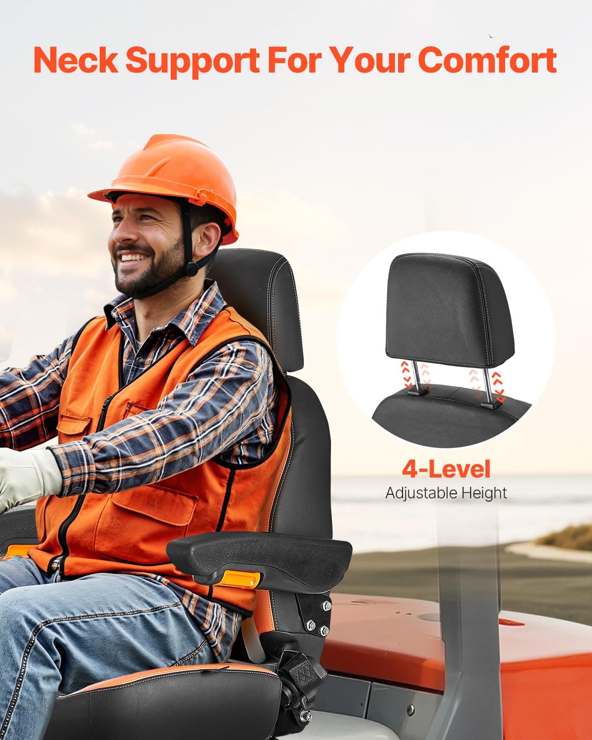 VEVOR Asiento Universal para Carretilla Elevadora 52 x 59 x 82 cm Asiento con Respaldo Ajustable, Reposabrazos, Reposacabezas y Cinturón de Seguridad, Microinterruptor, para Cortadora de Césped — view 4