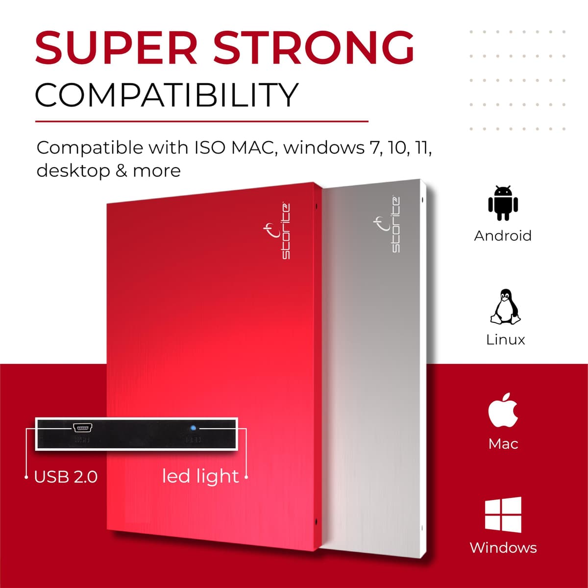 Storite Disco Duro Externo portátil de 2,5 Pulgadas USB 2.0 con expansión de Memoria de 1 TB Almacenamiento de Copia de Seguridad HDD, Disco Duro Compatible con Mac/portátil/Escritorio (Azul) — view 4