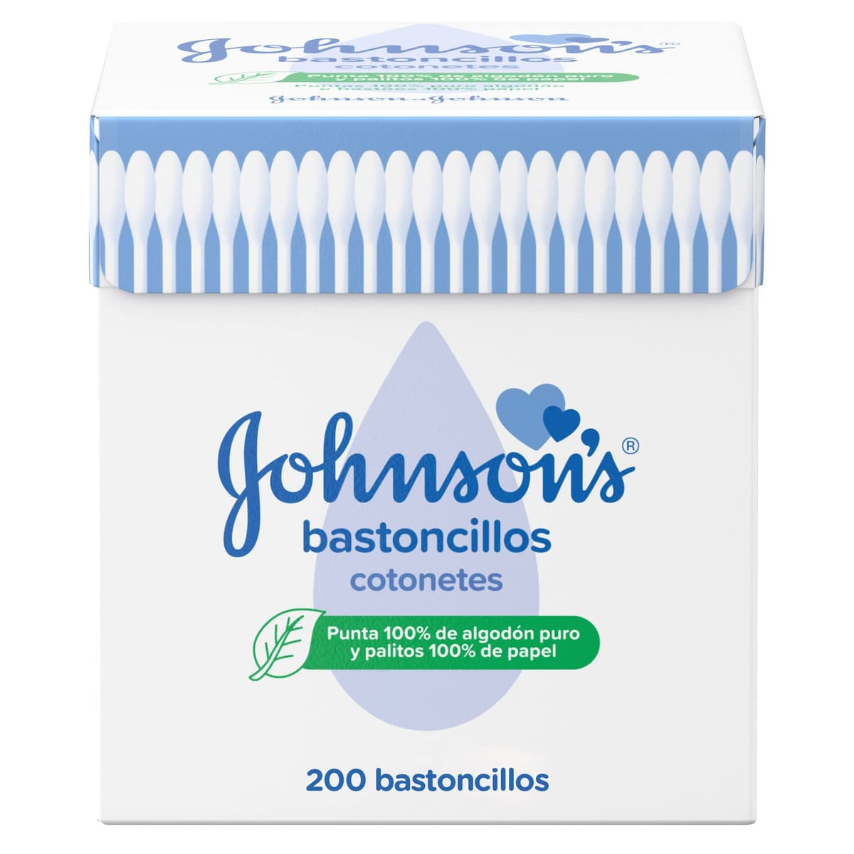 Johnson's Baby Buds for Babies, Kids and Adults (1 Box x 200 Pcs), Ear Buds with 100% Pure Cotton Tips and 100% Paper Sticks