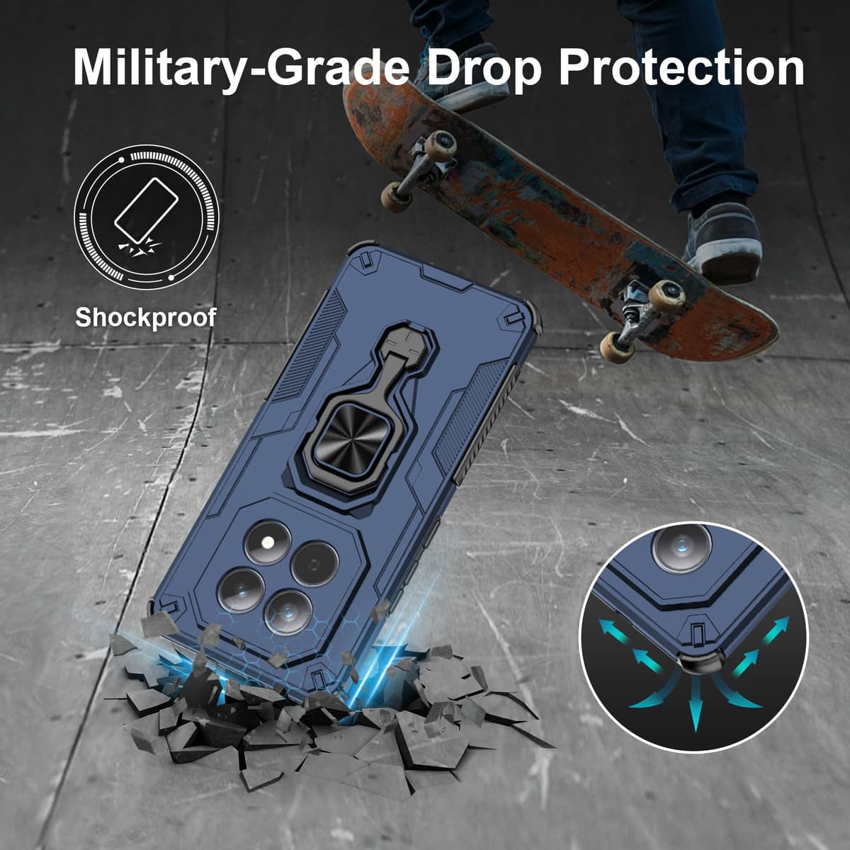 Funda para CMF Phone 2 Pro, Carcasa Antigolpes con Soporte anular metálico, Case Protectora de Grado Militar, Negro — view 722