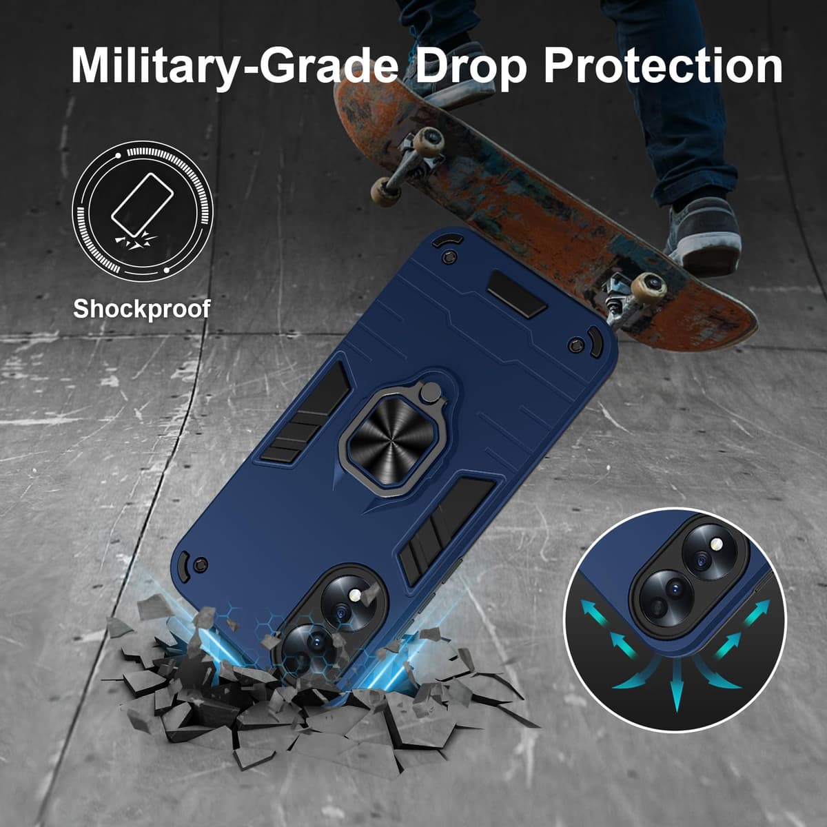 Funda para CMF Phone 2 Pro, Carcasa Antigolpes con Soporte anular metálico, Case Protectora de Grado Militar, Negro — view 1133