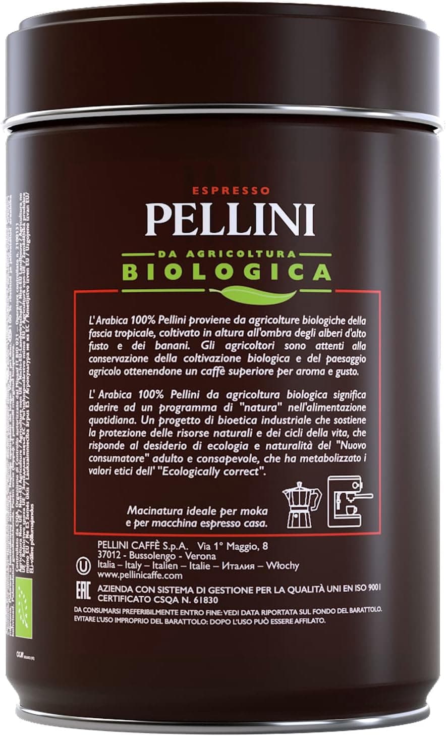 Pellini Espresso Bio, Café Molido para Moka de Agricultura Biológica de Sabor Dulce y Delicado, Mezcla 100% Arábica de Tueste Medio, Envase de 250g Arabica 100% Bio — view 4