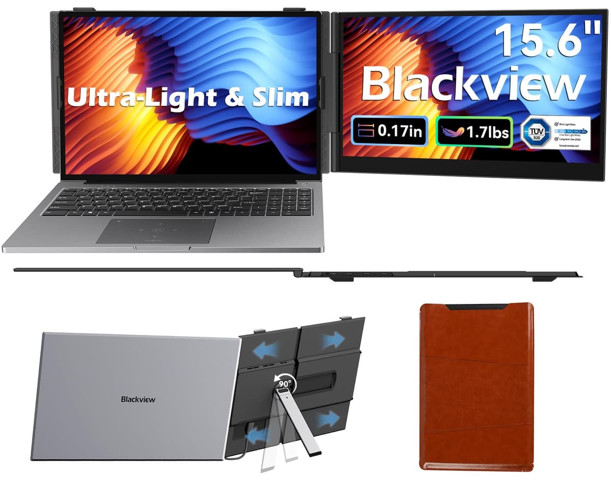 Blackview DCM6 14" Triple Laptop Screen, 0.17" Ultra-Thin, 1080P FHD Portable Monitor Eye protection, Travel for 13-17.3'' Laptop, Plug Play Compatible with Windows/Mac/Chrome OS — view 11