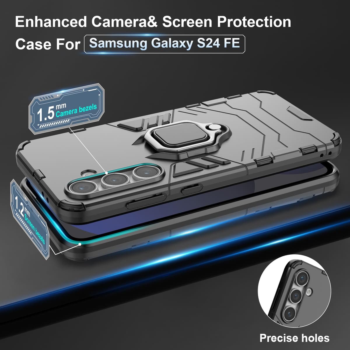 Funda para CMF Phone 2 Pro, Carcasa Antigolpes con Soporte anular metálico, Case Protectora de Grado Militar, Negro — view 196