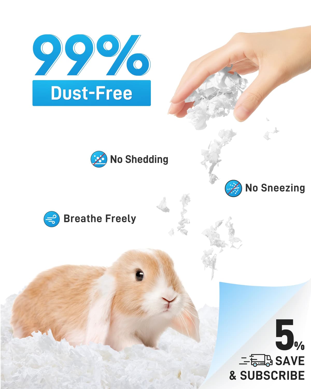BUCATSTATE Lecho para Hámsteres 50L, Camas para Conejos Animales Pequeños, Ratones, Jerbos, Roedores, Control de Olores, Natural Lecho de Papel Súper Absorbente, 99,9% Libre de Polvo (50litros) — view 2