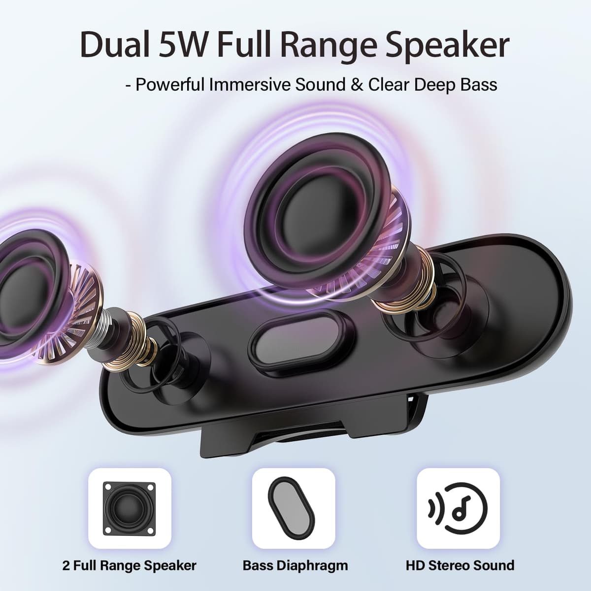 ZETIY USB Speaker for PC, Computer Speakers for Desktop, Monitor Speakers, Mini PC Soundbar, Small Desk Speaker with Clip-on Design for Laptop, Phone - Plug and Play（Black） — view 4
