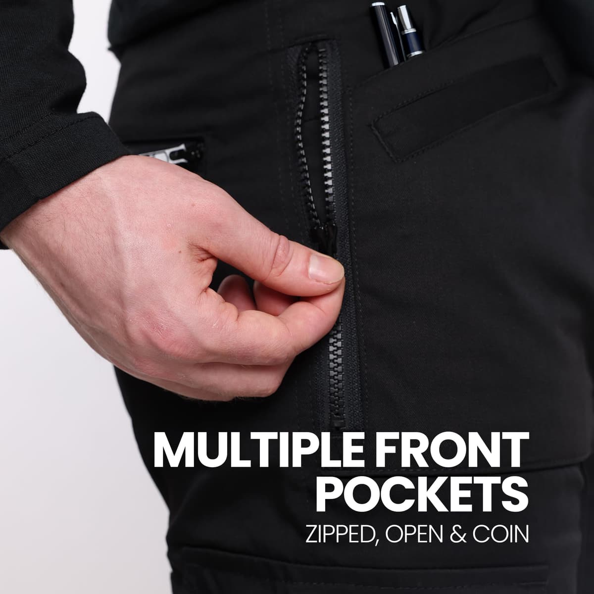 SITE KING Mens Multi Pocket Cargo Combat Work Trousers Size 28 to 52 with Knee Pad Pockets, Black Cargo Trousers for Men UK, Utility Work Trousers Men. — view 5