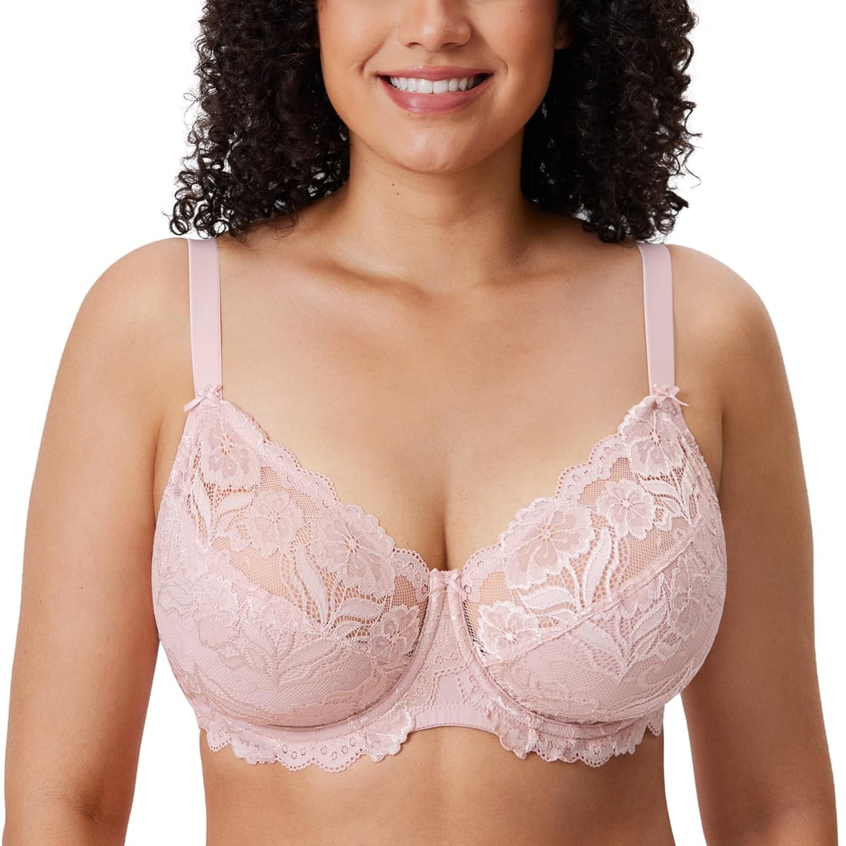 Delimira Women's Full Coverage Non-Foam Floral Lace Plus Size Underwired Bra — view 8