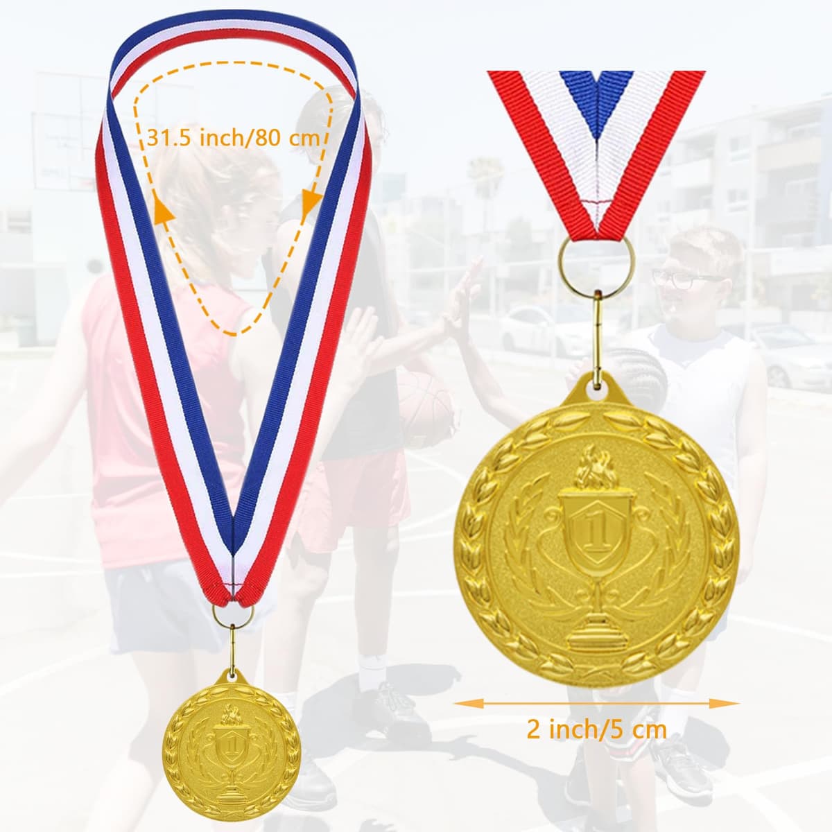 Medallas para niños, juego de 12 medallas del día deportivo de metal bronce plateado dorado con collar de cinta para los premios del día deportivo regalos de fiesta, niños adultos — view 2