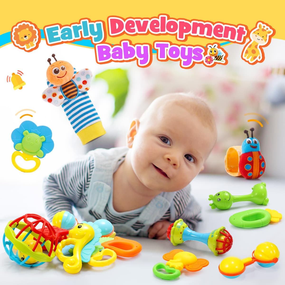 Juguetes Bebes 0-12 Meses, Sonajeros Bebes 0-12 Meses Juguetes Sonajero Calcetines y Muñequeras para Bebé 0-12 Meses Regalo Bebe Recien Nacido 0-12 Meses Niños Montessori Bebe 0-6-12 meses — view 4