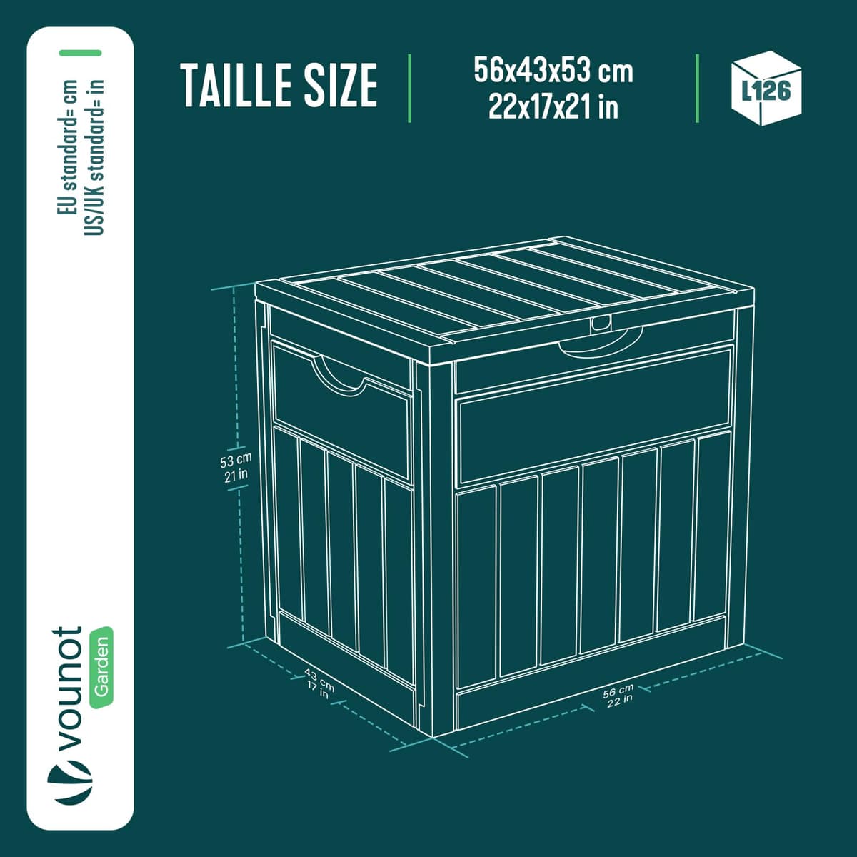 VOUNOT® 126L Outdoor Storage Box with Lid, Lockable Garden Storage Chest, Waterproof Plastic Deck Box for Cushions, Tools & Parcel Delivery, Rattan Effect, Black — view 3