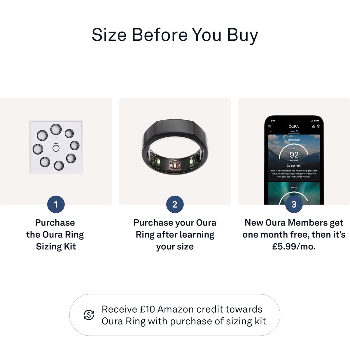 Oura Gen3 Heritage Smart Ring - Size 6, Stealth | Sleep, Heart Rate and Fitness Tracking Wearable - Up to 7 Day Battery Life - iOS/Android Compatible - Size First with Oura Sizing Kit — view 3