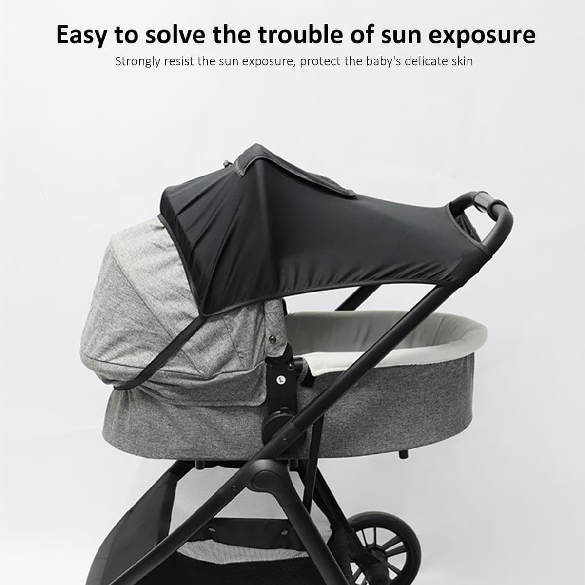 Stroller Cover for Sun - Breathable Hot Weather Net, Foldable Adjustable Shade, UV Protective Universal Cotton Canopy, Naptime Shielding Mesh - for Beach Trip Park Jogging Outing — view 3