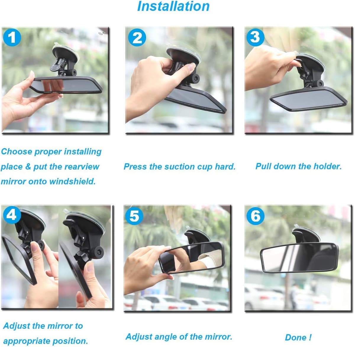 KITBEST Rear View Mirror Learner Driving Instructor Examiner Mirror Car Interior Mirror Wide Angle Adjustable with Suction Cup for Car SUV Trucks 240 X 64mm 240mm Mirror+0 Blindspot mirror — view 4