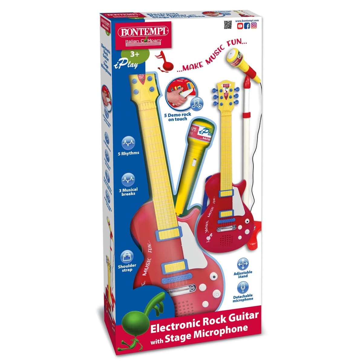 Bontempi | ElectroGroove con Micrófono - Guitarra Rock Electrónica para Vibraciones Potentes y Ritmos Innovadores, Rojo y Amarillo, 225x225x1120 mm — view 3