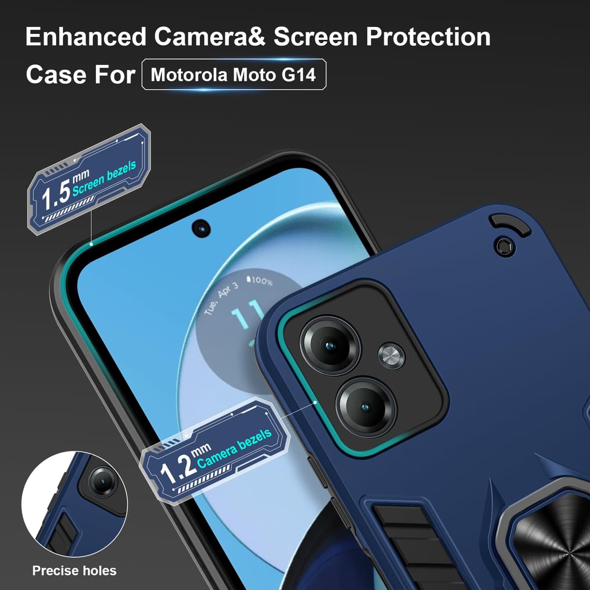 Funda para CMF Phone 2 Pro, Carcasa Antigolpes con Soporte anular metálico, Case Protectora de Grado Militar, Negro — view 492