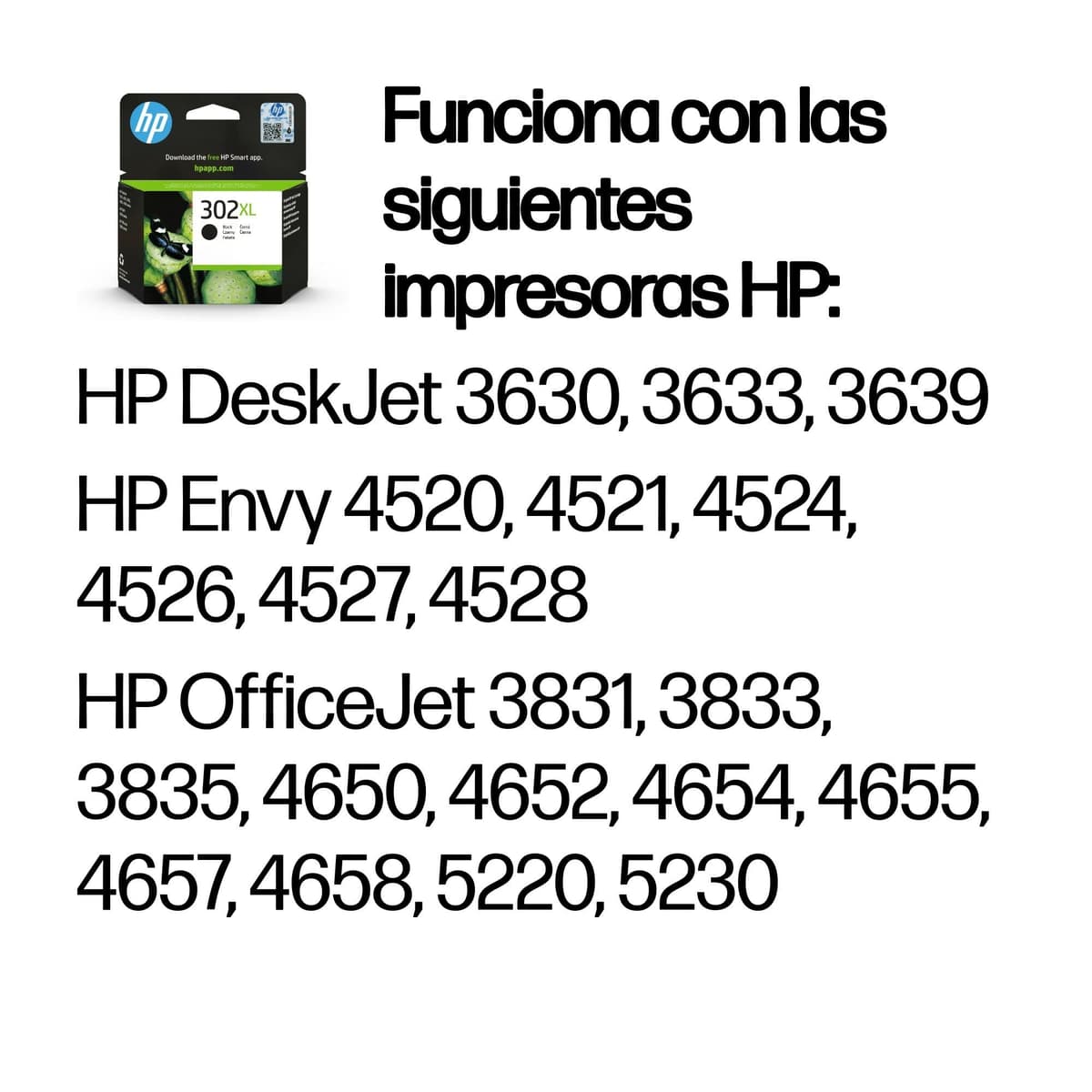HP 302XL F6U68AE, Negro, Cartucho de Tinta de Alta Capacidad Original, Compatible con impresoras de inyección de Tinta DeskJet 1110, 2130, 3630, Envy 4520, OfficeJet 3830, 4650, 5220 y 5230 — view 2